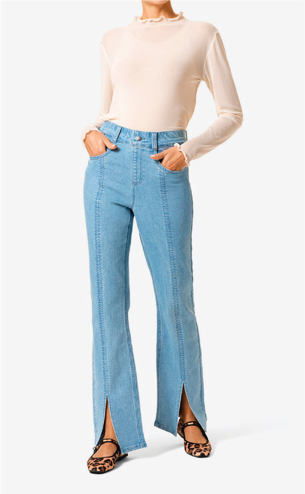 デニム・ジーパン HUE Steady Raw Bijo Denim BBH4812 WIDE DENIM PANTS with PEARL(34 BLACK): BOTTOMSjosemoon